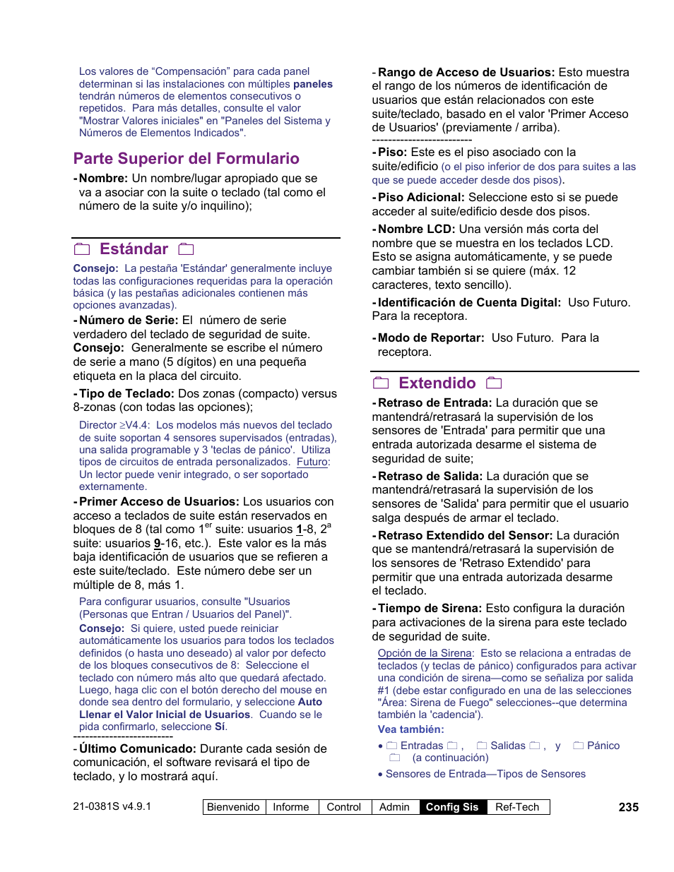 Parte superior del formulario, Estándar, Extendido | Interlogix VEREX Director User Manual | Page 245 / 378