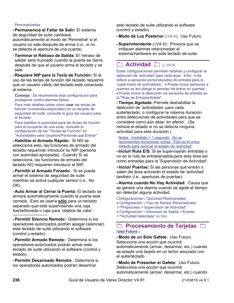Actividad, Procesamiento de tarjetas | Interlogix VEREX Director User Manual | Page 246 / 378