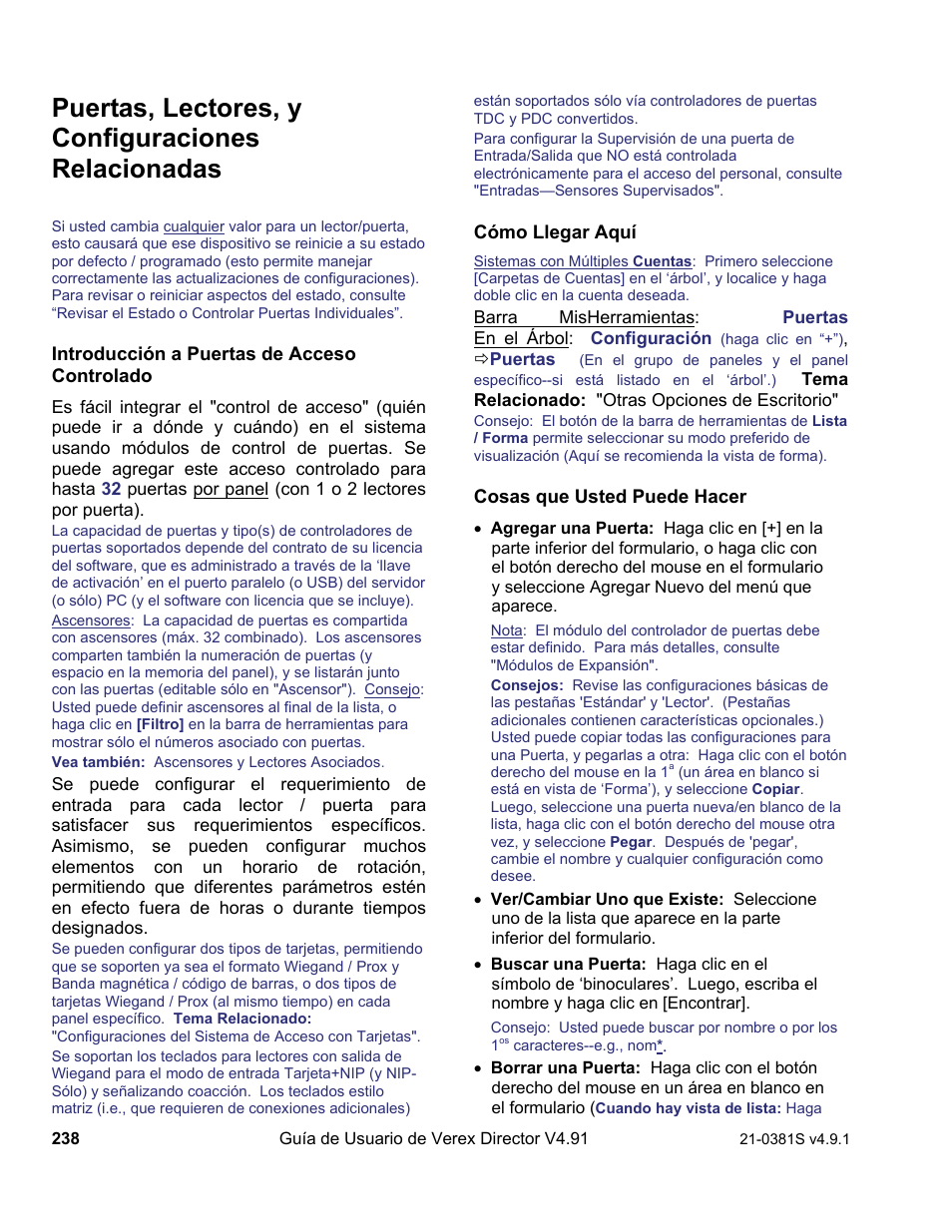 Puertas, lectores, y configuraciones relacionadas | Interlogix VEREX Director User Manual | Page 248 / 378