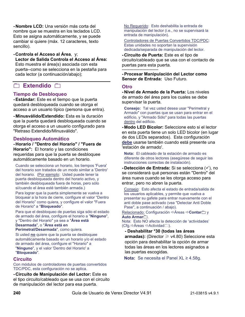 Extendido | Interlogix VEREX Director User Manual | Page 250 / 378