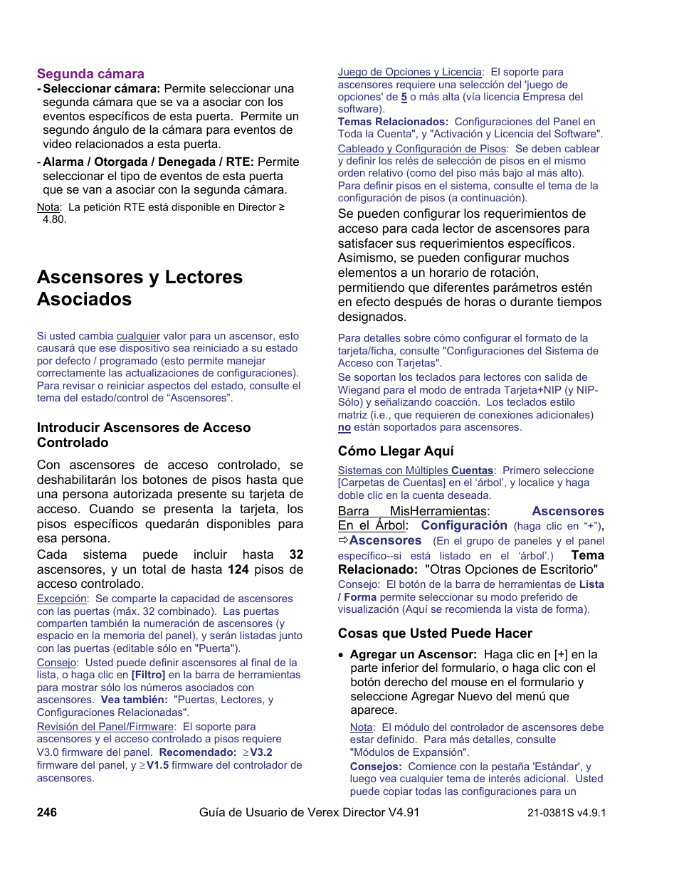 Ascensores y lectores asociados | Interlogix VEREX Director User Manual | Page 256 / 378