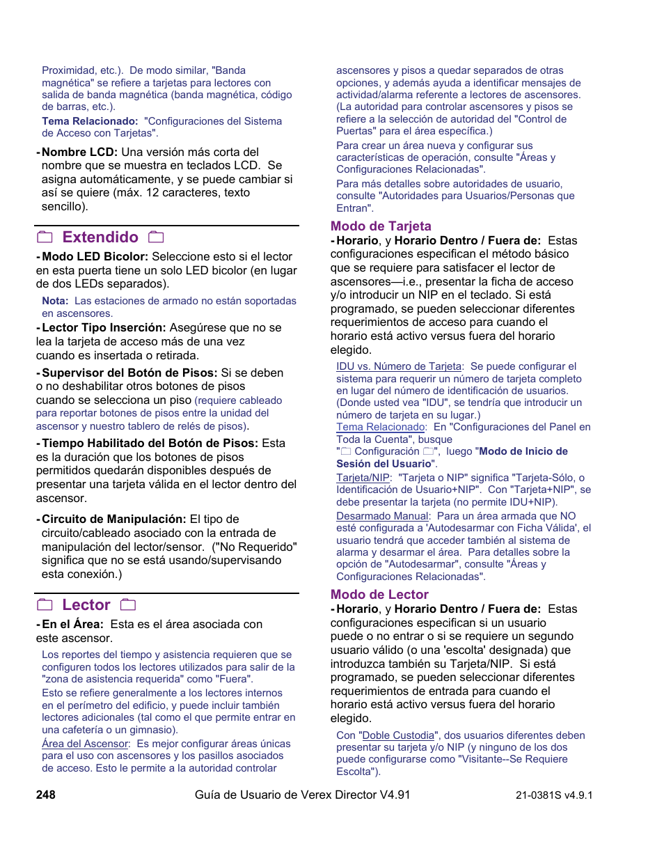 Extendido, Lector | Interlogix VEREX Director User Manual | Page 258 / 378