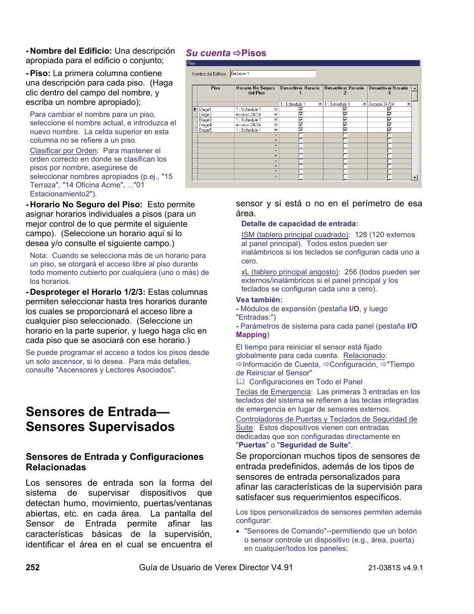 Sensores de entrada— sensores supervisados | Interlogix VEREX Director User Manual | Page 262 / 378