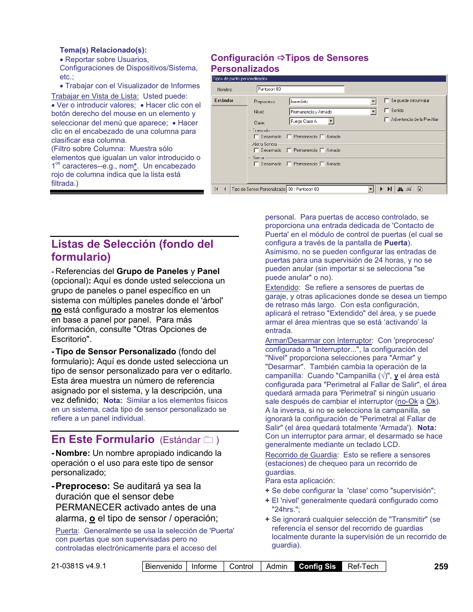 Listas de selección (fondo del formulario), En este formulario | Interlogix VEREX Director User Manual | Page 269 / 378