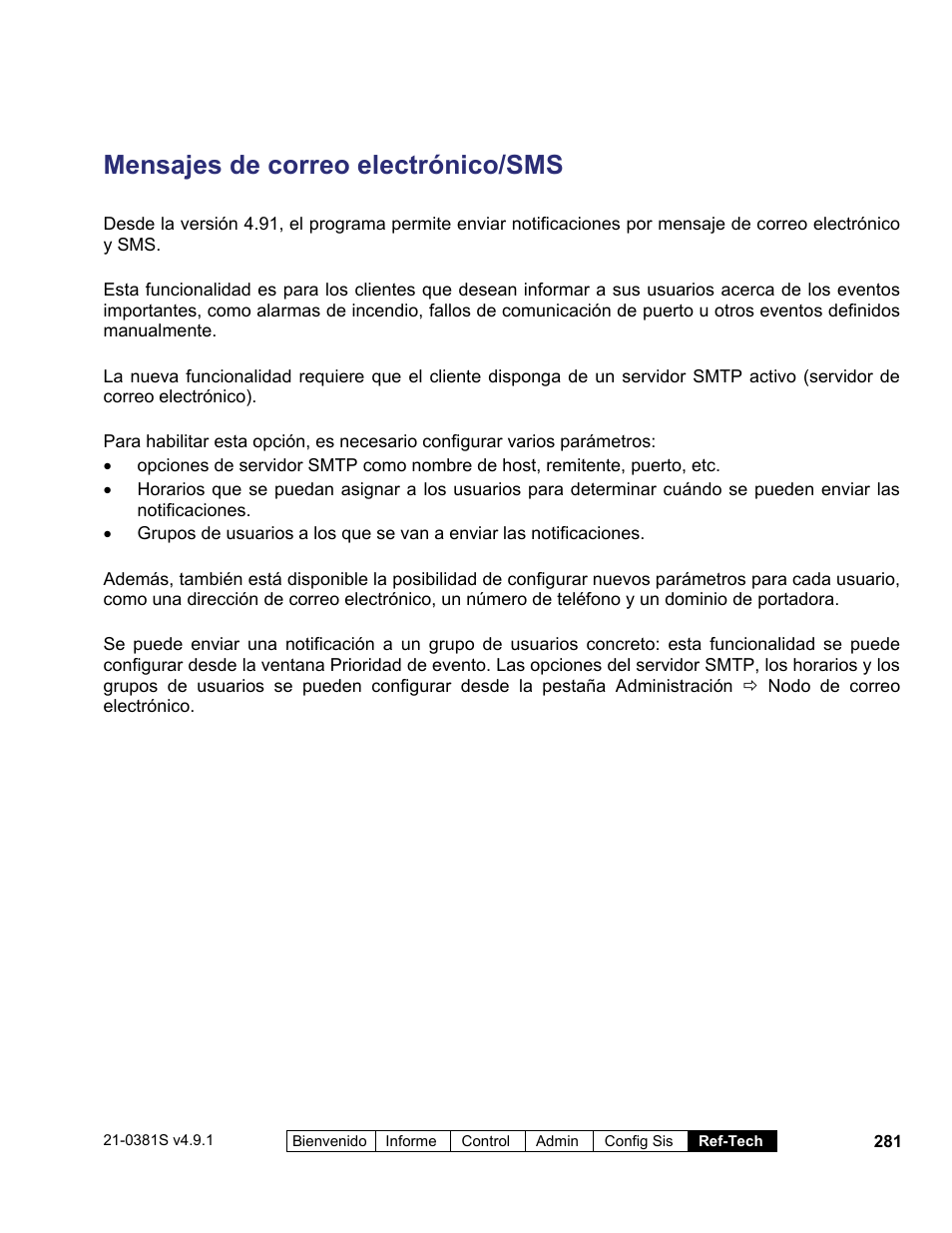 Mensajes de correo electrónico/sms | Interlogix VEREX Director User Manual | Page 291 / 378
