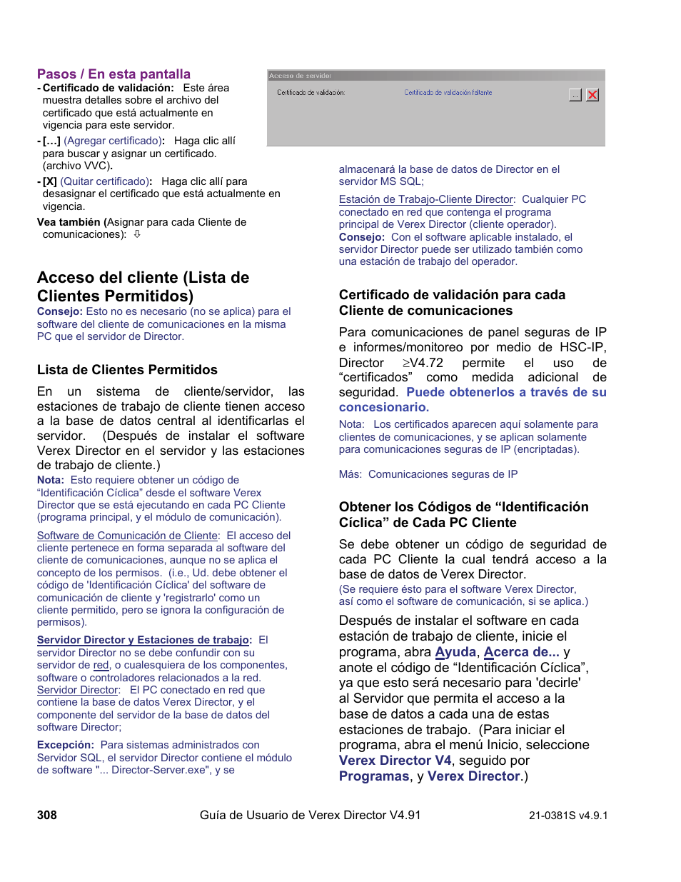 Acceso del cliente (lista de clientes permitidos) | Interlogix VEREX Director User Manual | Page 318 / 378
