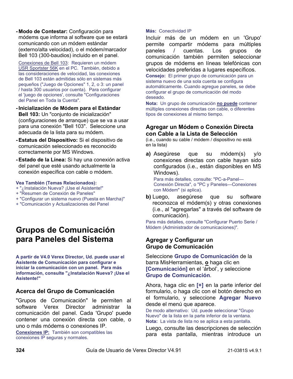 Grupos de comunicación para paneles del sistema | Interlogix VEREX Director User Manual | Page 334 / 378