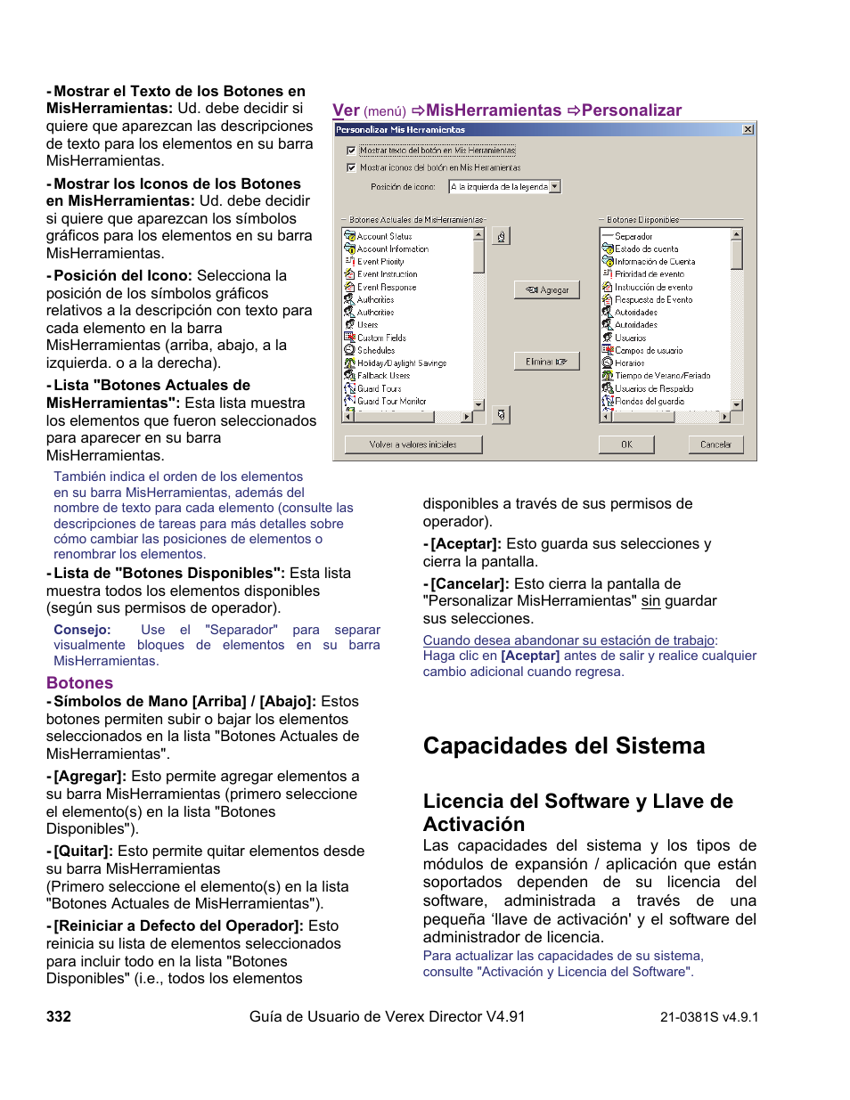 Capacidades del sistema, Licencia del software y llave de activación | Interlogix VEREX Director User Manual | Page 342 / 378