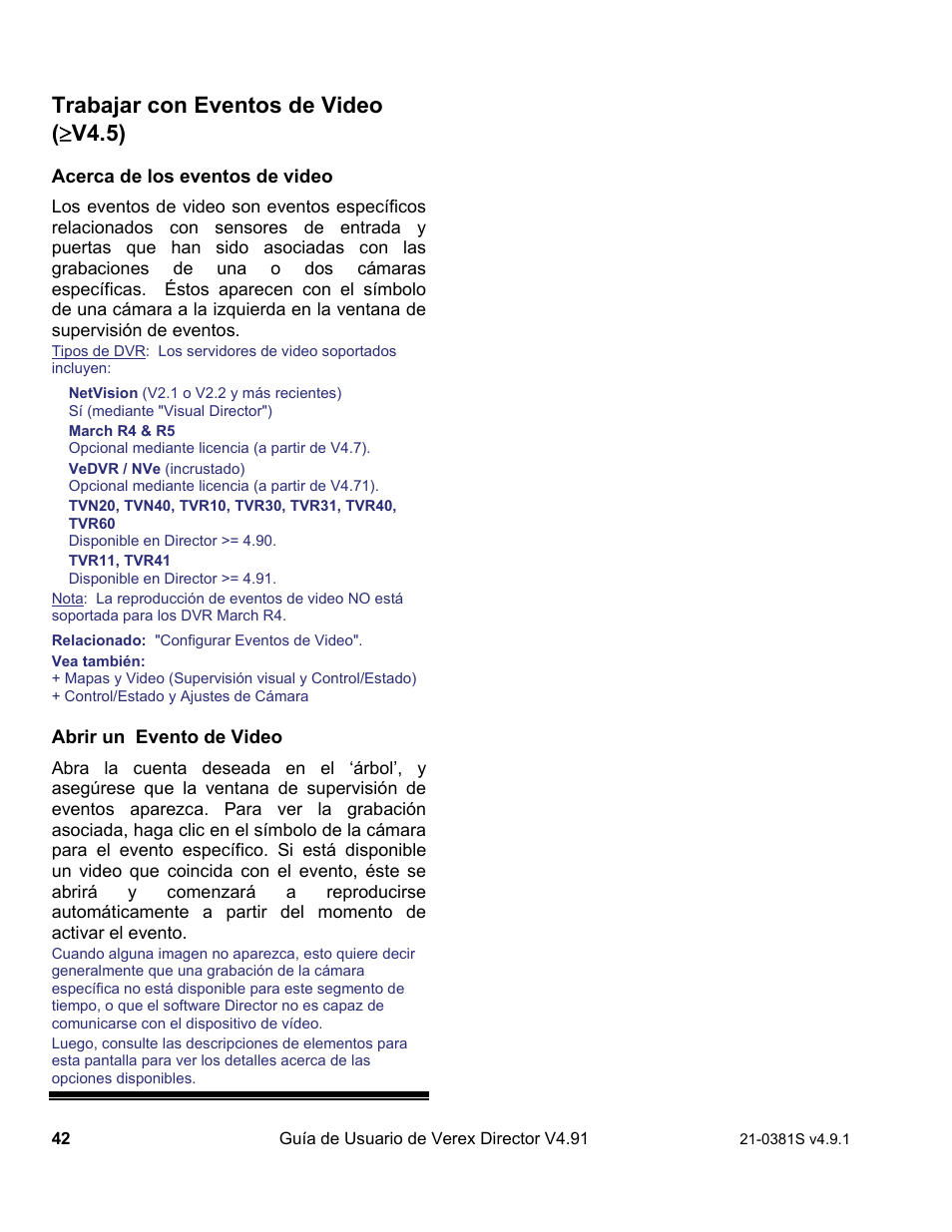 Trabajar con eventos de video (  v4.5) | Interlogix VEREX Director User Manual | Page 52 / 378