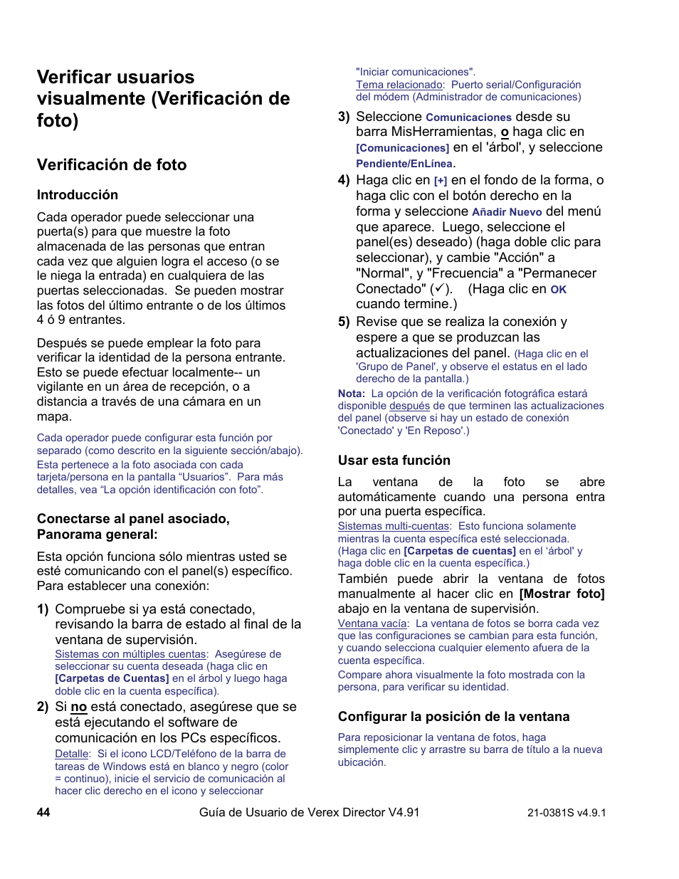 Verificación de foto | Interlogix VEREX Director User Manual | Page 54 / 378