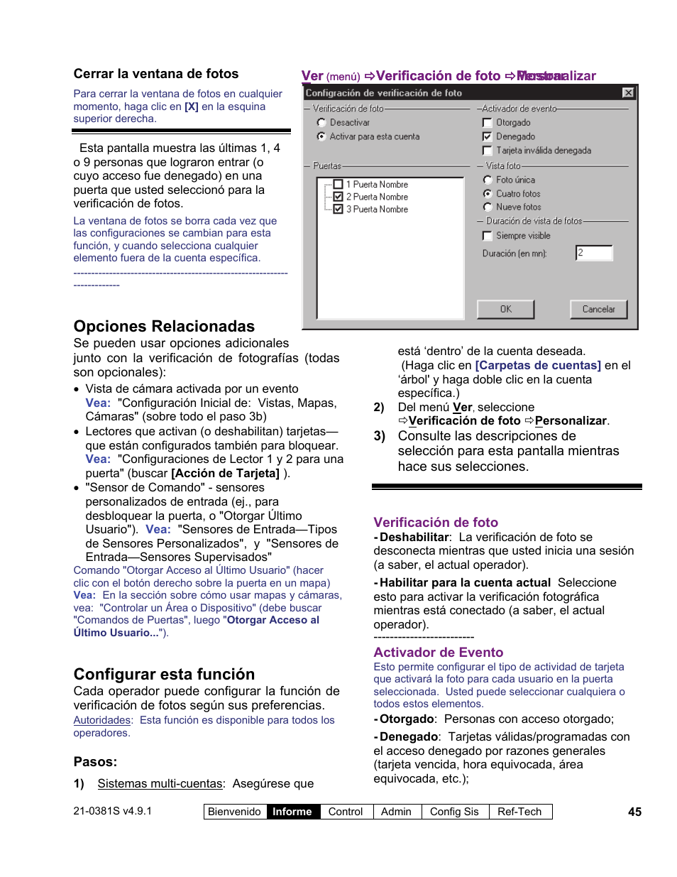Opciones relacionadas, Configurar esta función | Interlogix VEREX Director User Manual | Page 55 / 378