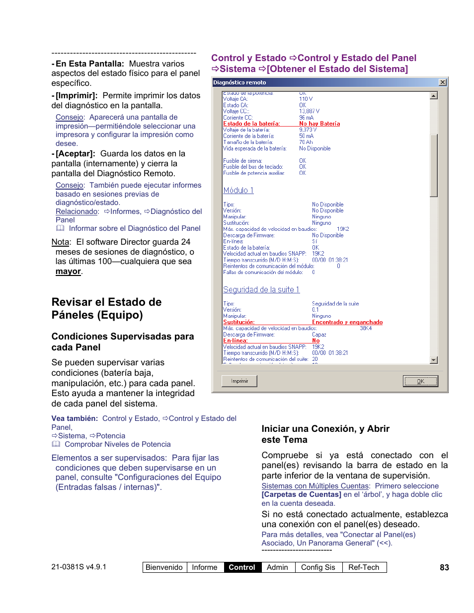 Revisar el estado de páneles (equipo) | Interlogix VEREX Director User Manual | Page 93 / 378