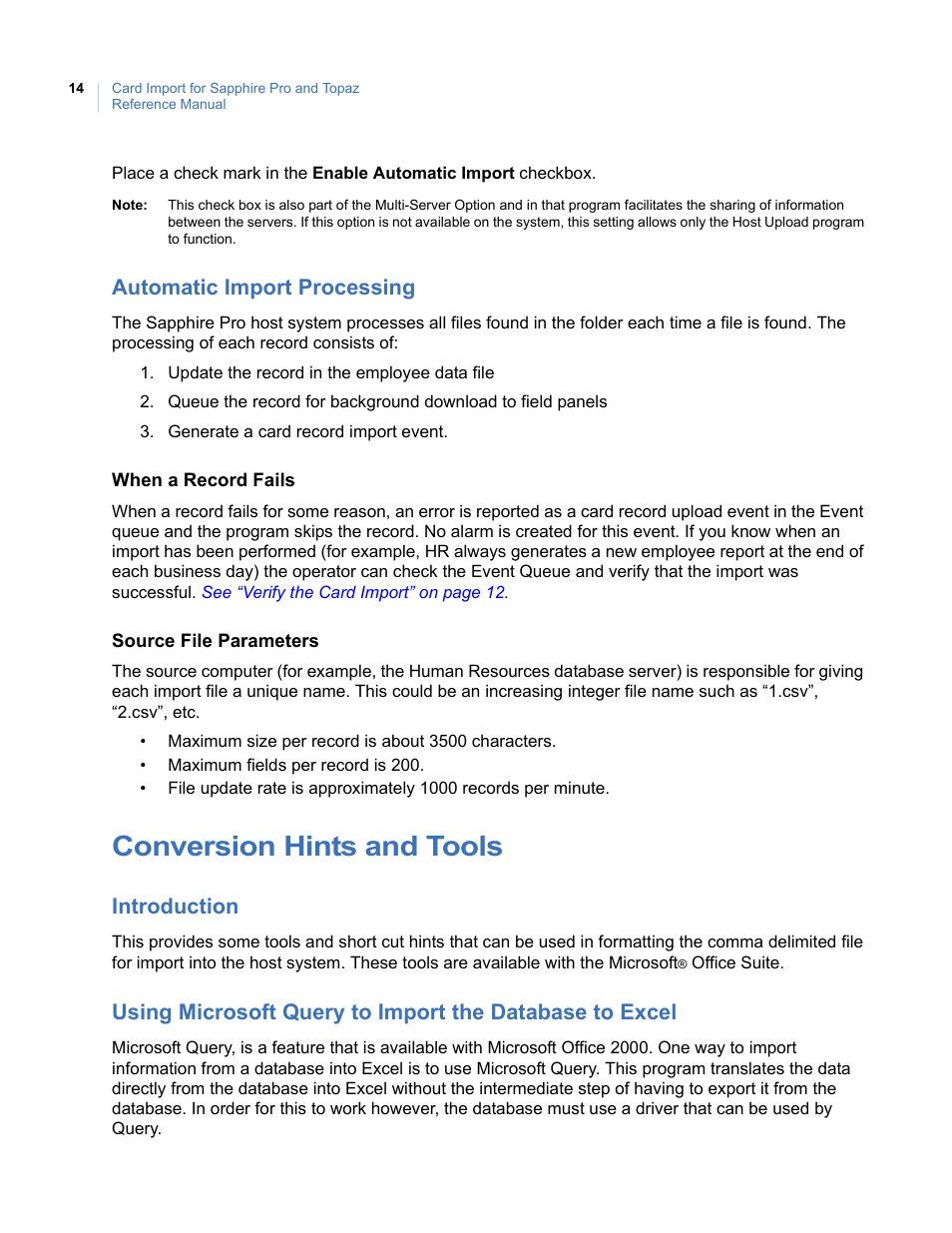 Automatic import processing, Conversion hints and tools, Introduction | Interlogix Topaz Reference Manual User Manual | Page 18 / 30