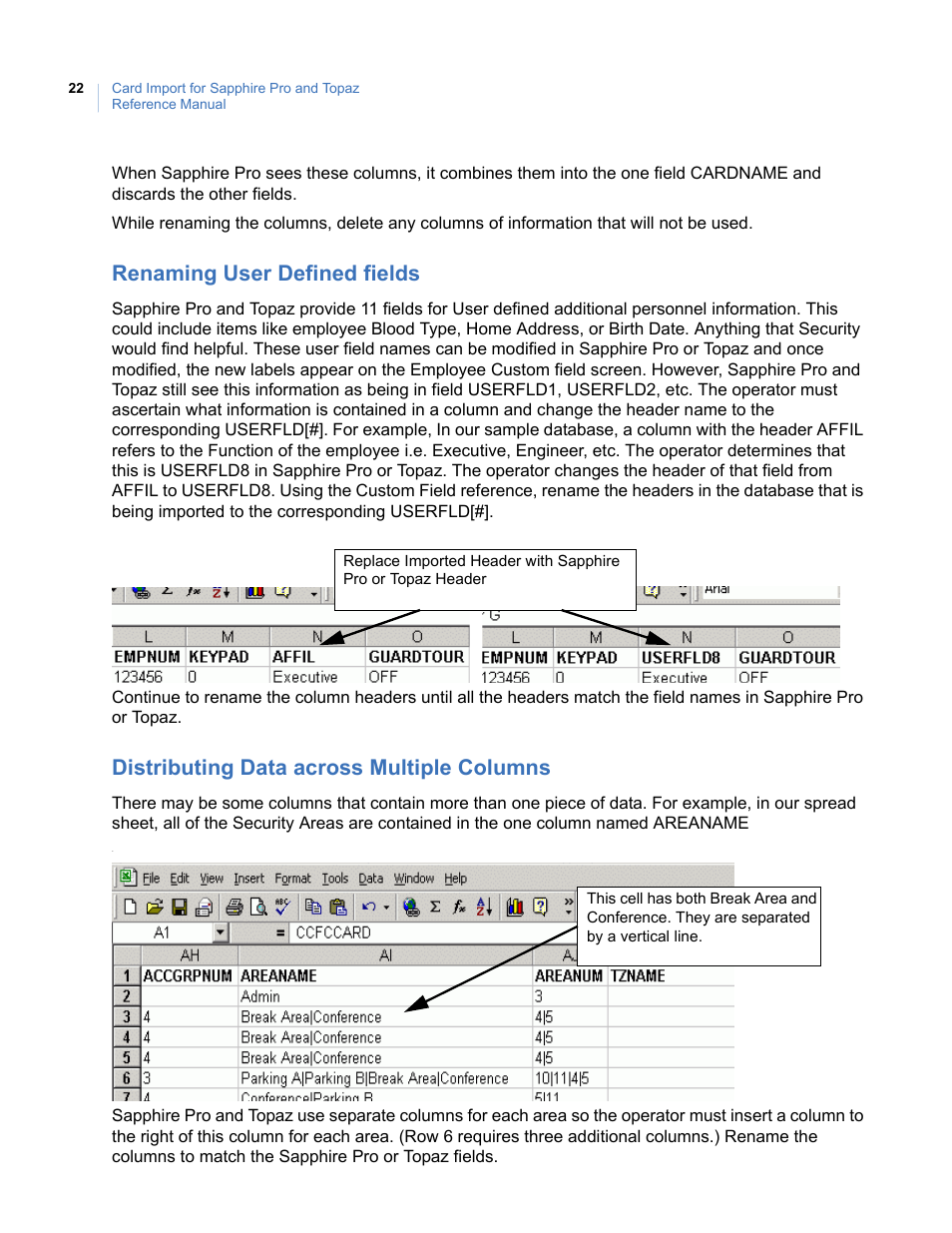 Renaming user defined fields, Distributing data across multiple columns | Interlogix Topaz Reference Manual User Manual | Page 26 / 30