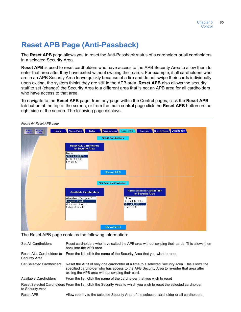 Reset apb page (anti-passback) | Interlogix Topaz User Manual User Manual | Page 103 / 420