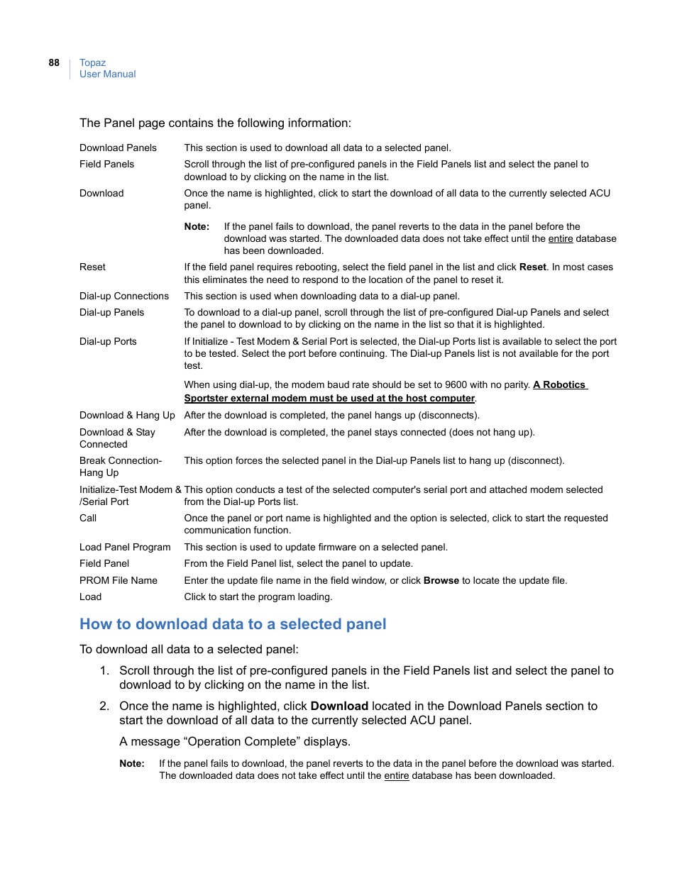 How to download data to a selected panel | Interlogix Topaz User Manual User Manual | Page 106 / 420