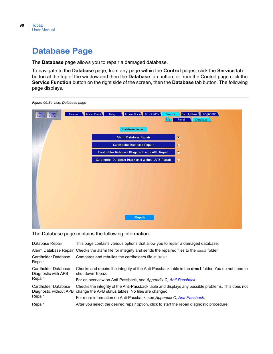 Database page | Interlogix Topaz User Manual User Manual | Page 108 / 420