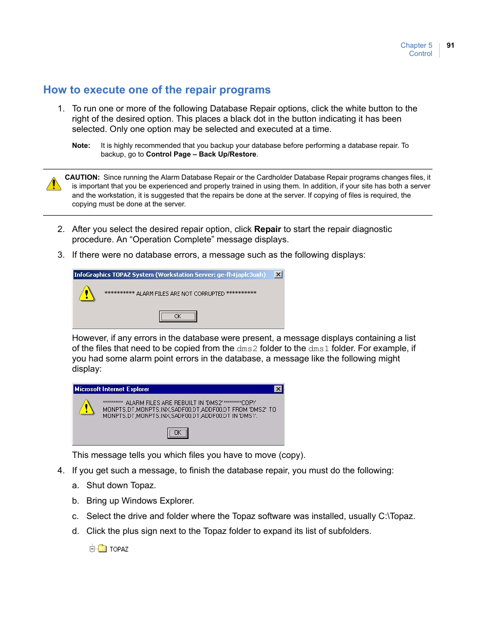 How to execute one of the repair programs | Interlogix Topaz User Manual User Manual | Page 109 / 420