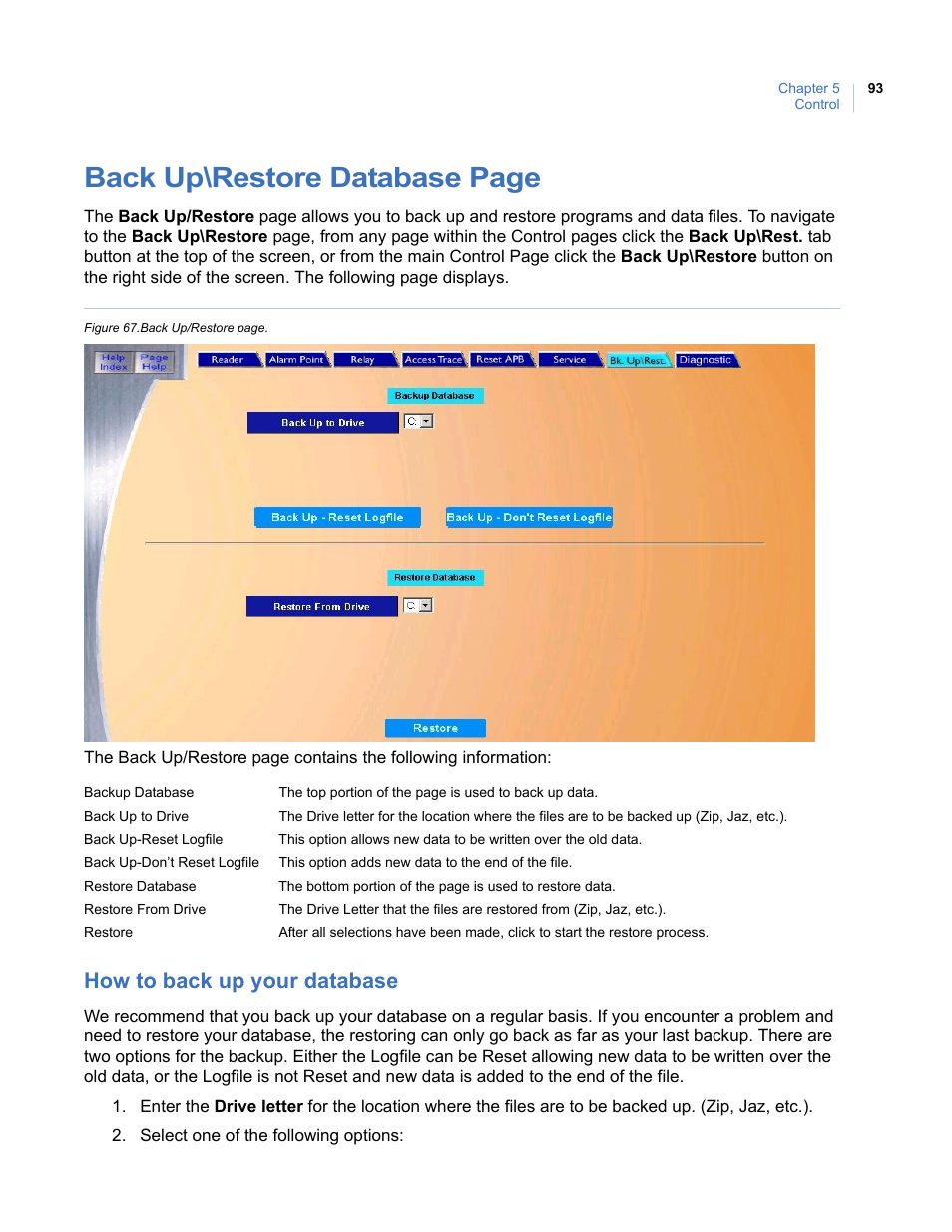 How to back up your database, Back up\restore database page | Interlogix Topaz User Manual User Manual | Page 111 / 420