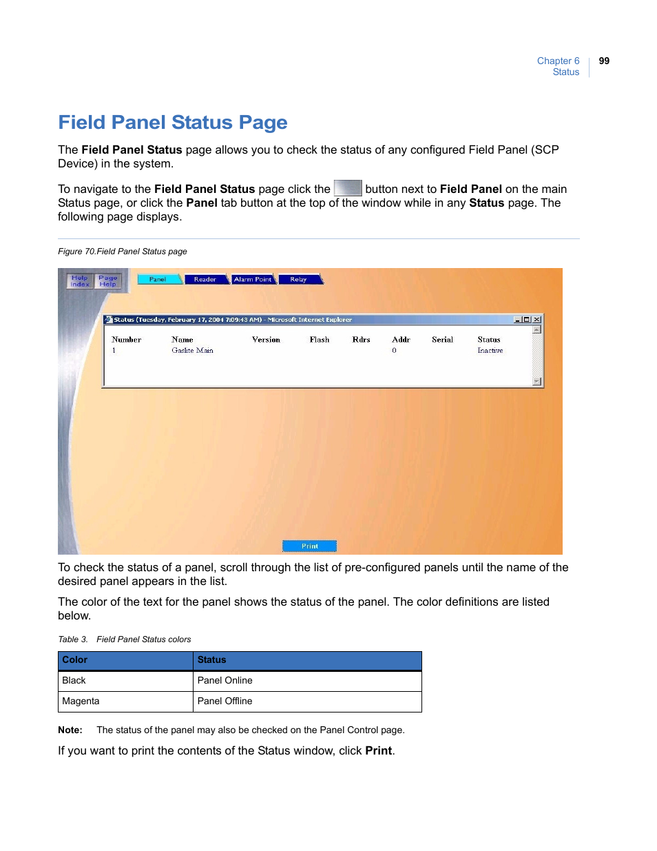 Field panel status page | Interlogix Topaz User Manual User Manual | Page 117 / 420