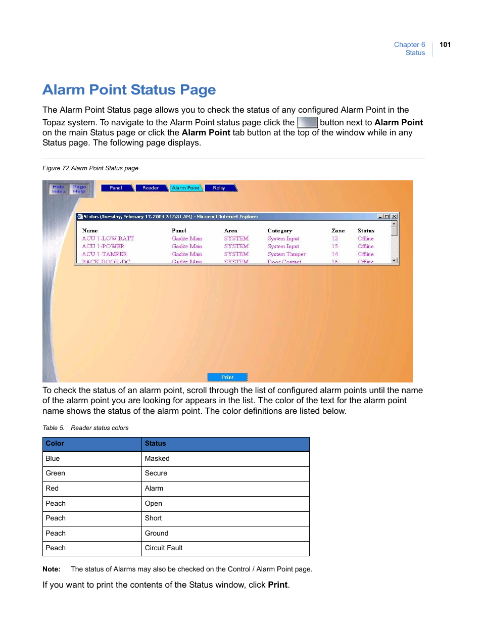 Alarm point status page | Interlogix Topaz User Manual User Manual | Page 119 / 420