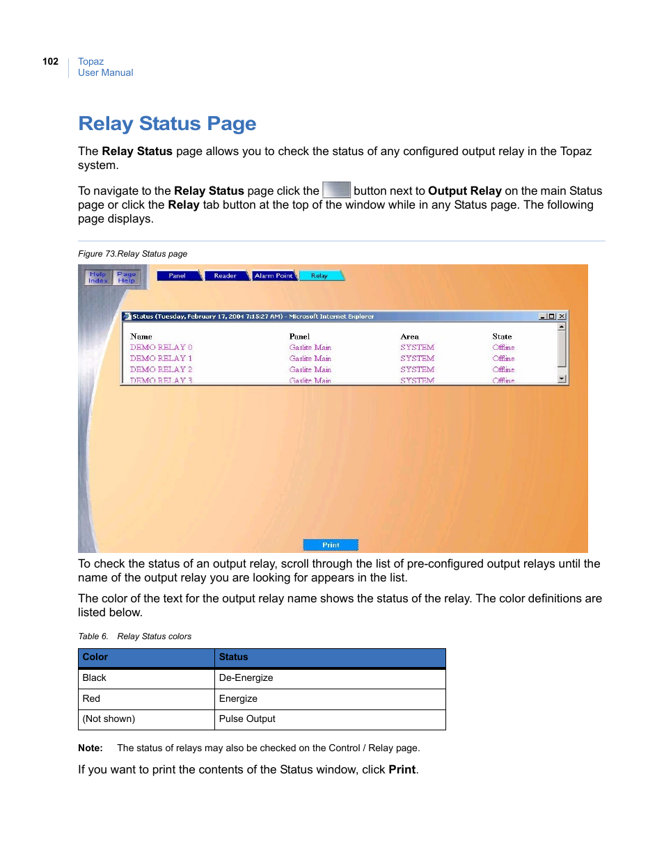 Relay status page | Interlogix Topaz User Manual User Manual | Page 120 / 420