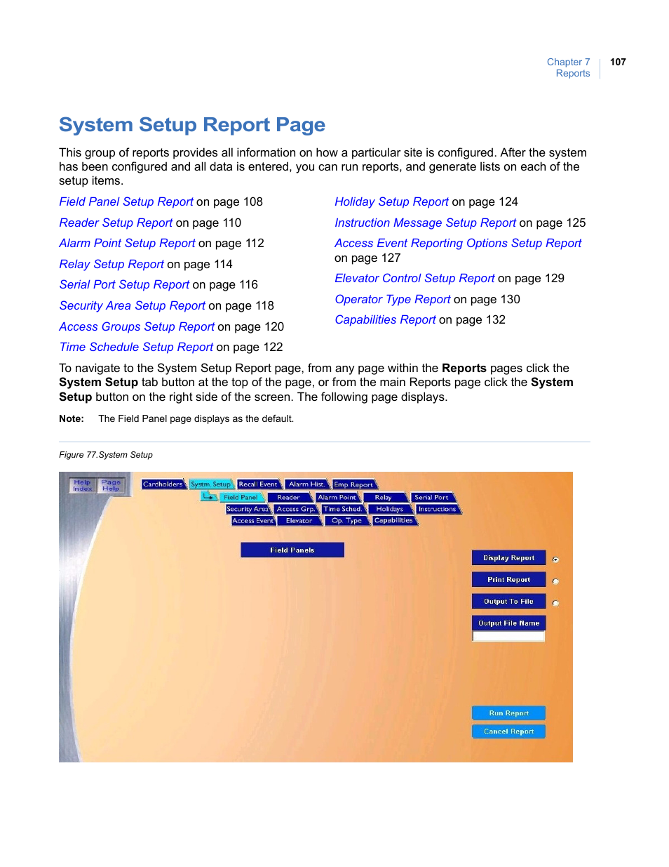 Figure 77. system setup, System setup report page | Interlogix Topaz User Manual User Manual | Page 125 / 420