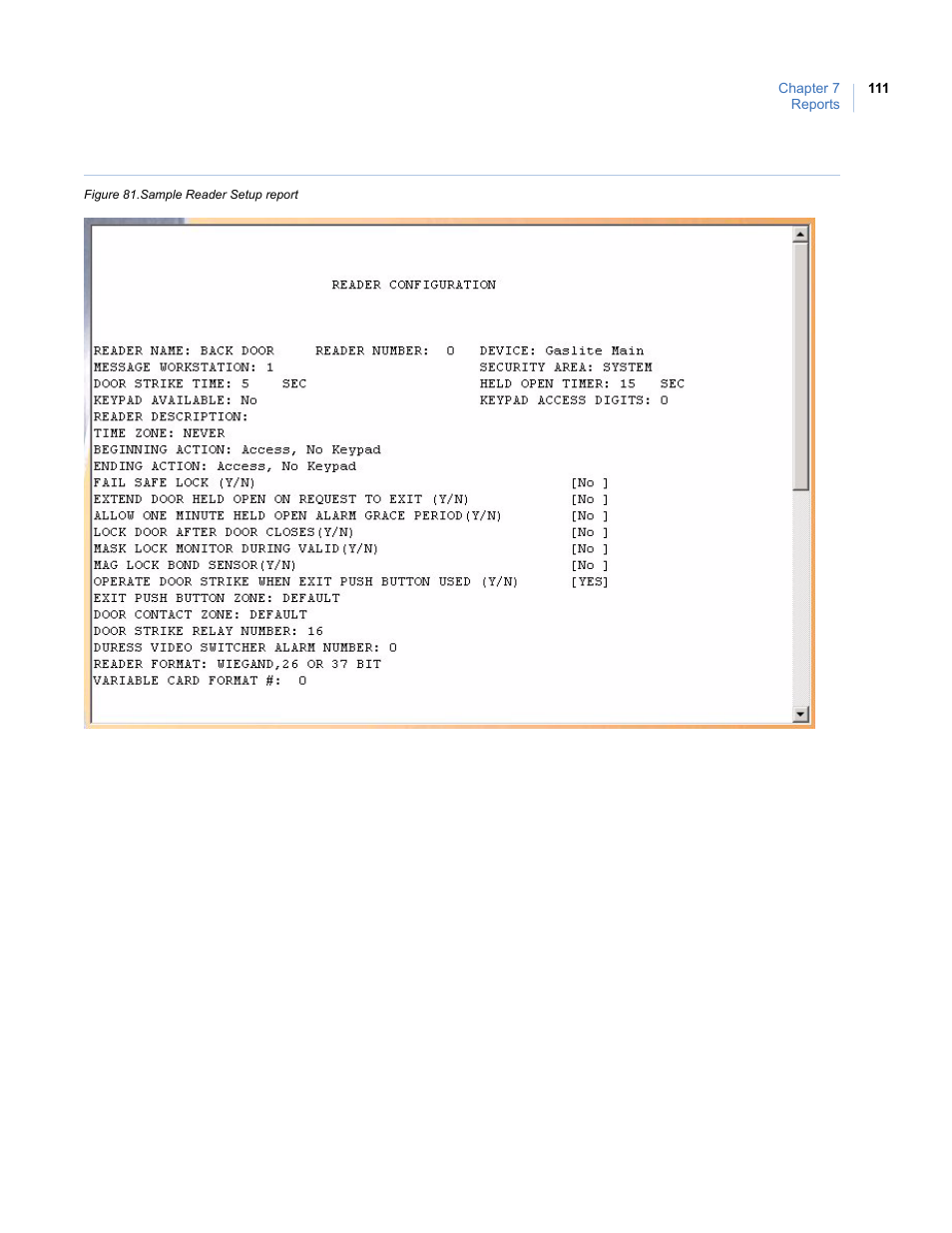 Figure 81. sample reader setup report | Interlogix Topaz User Manual User Manual | Page 129 / 420