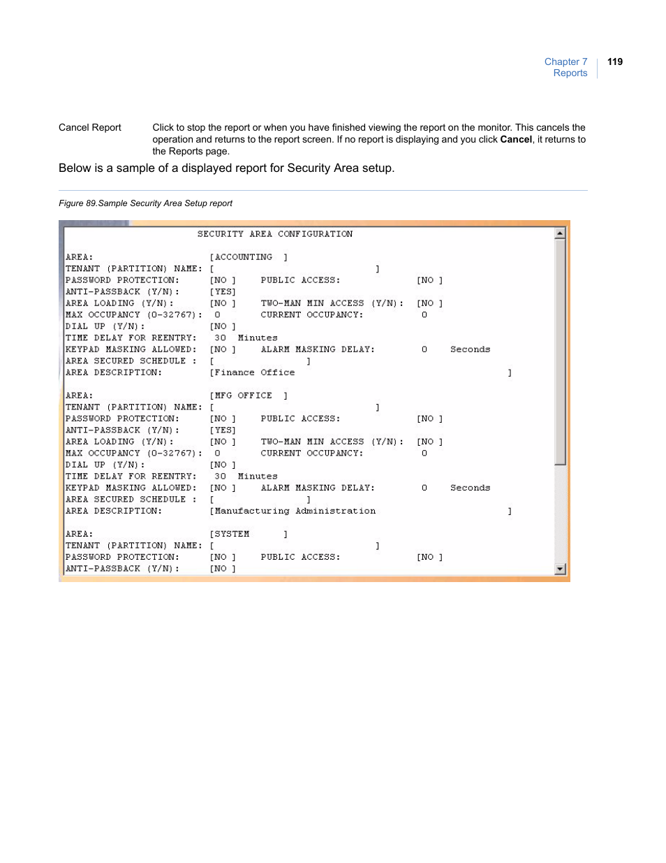Figure 89. sample security area setup report | Interlogix Topaz User Manual User Manual | Page 137 / 420