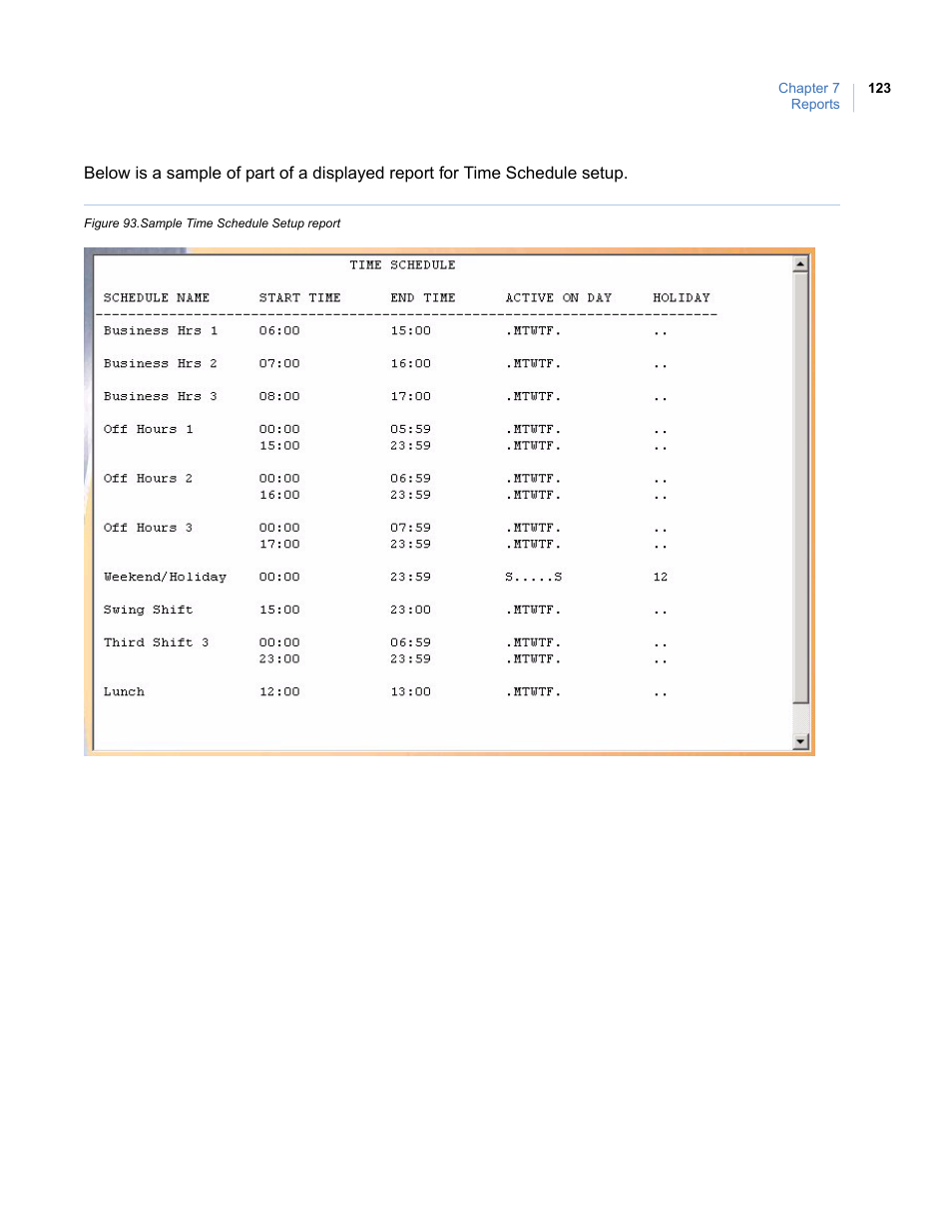 Figure 93. sample time schedule setup report | Interlogix Topaz User Manual User Manual | Page 141 / 420