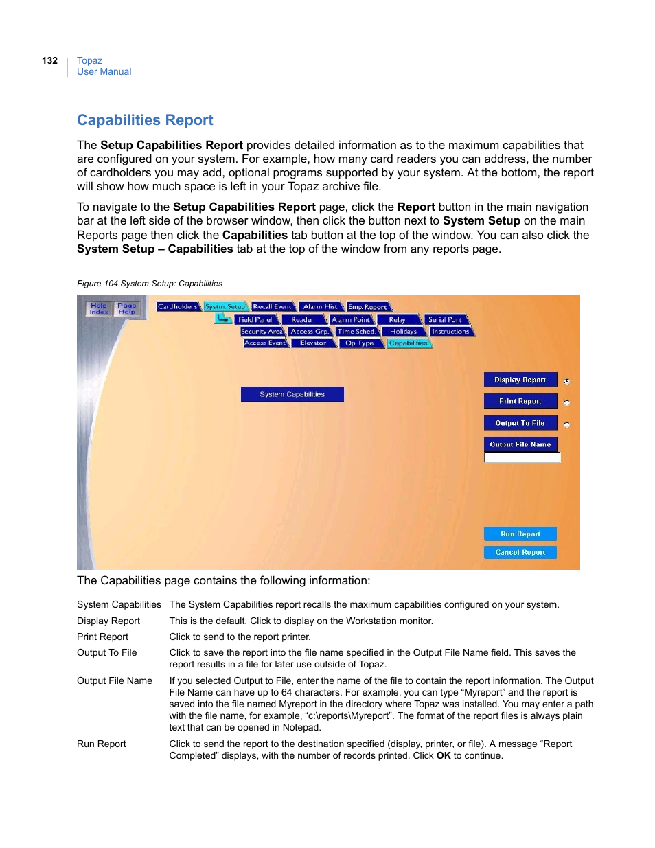 Capabilities report, Figure 104.system setup: capabilities | Interlogix Topaz User Manual User Manual | Page 150 / 420