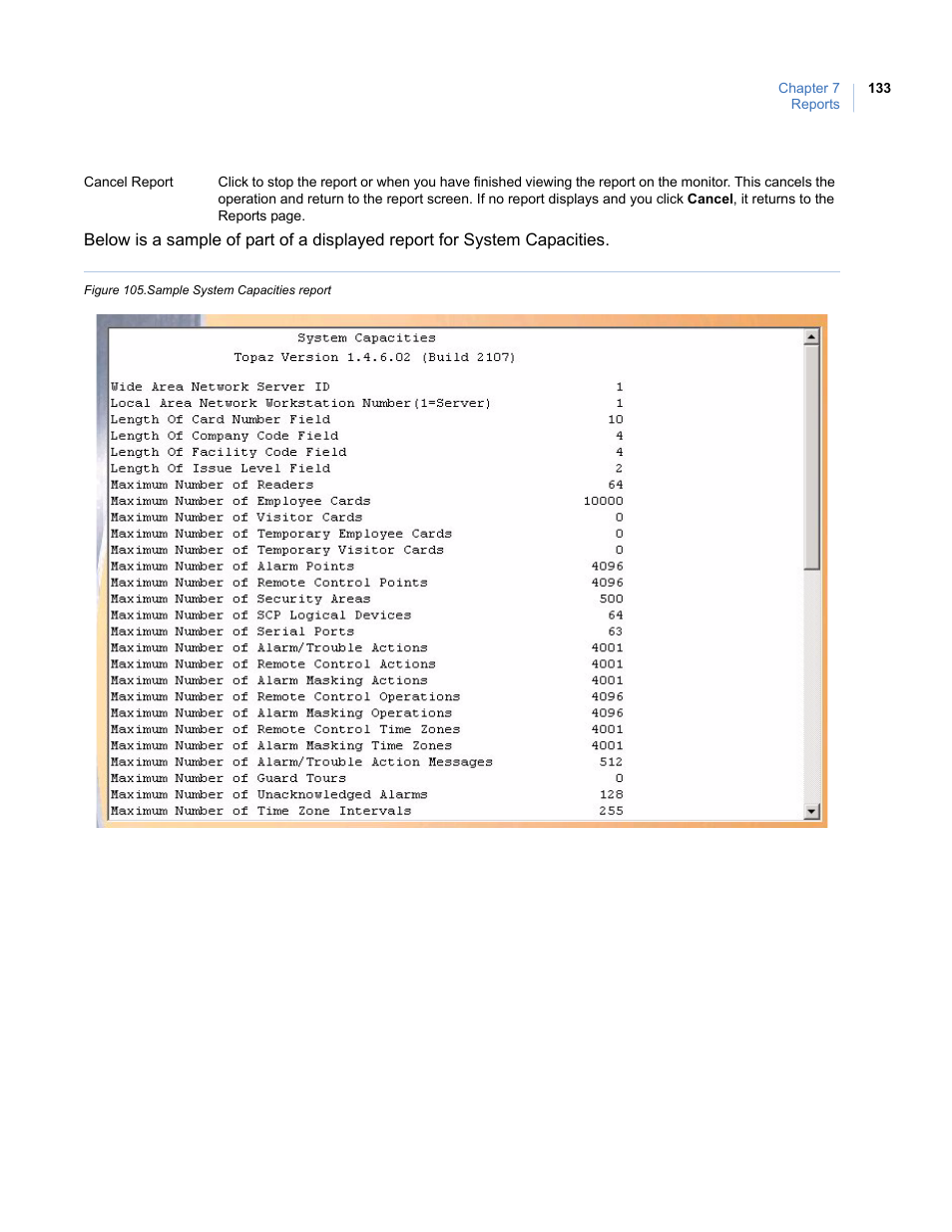 Figure 105.sample system capacities report | Interlogix Topaz User Manual User Manual | Page 151 / 420