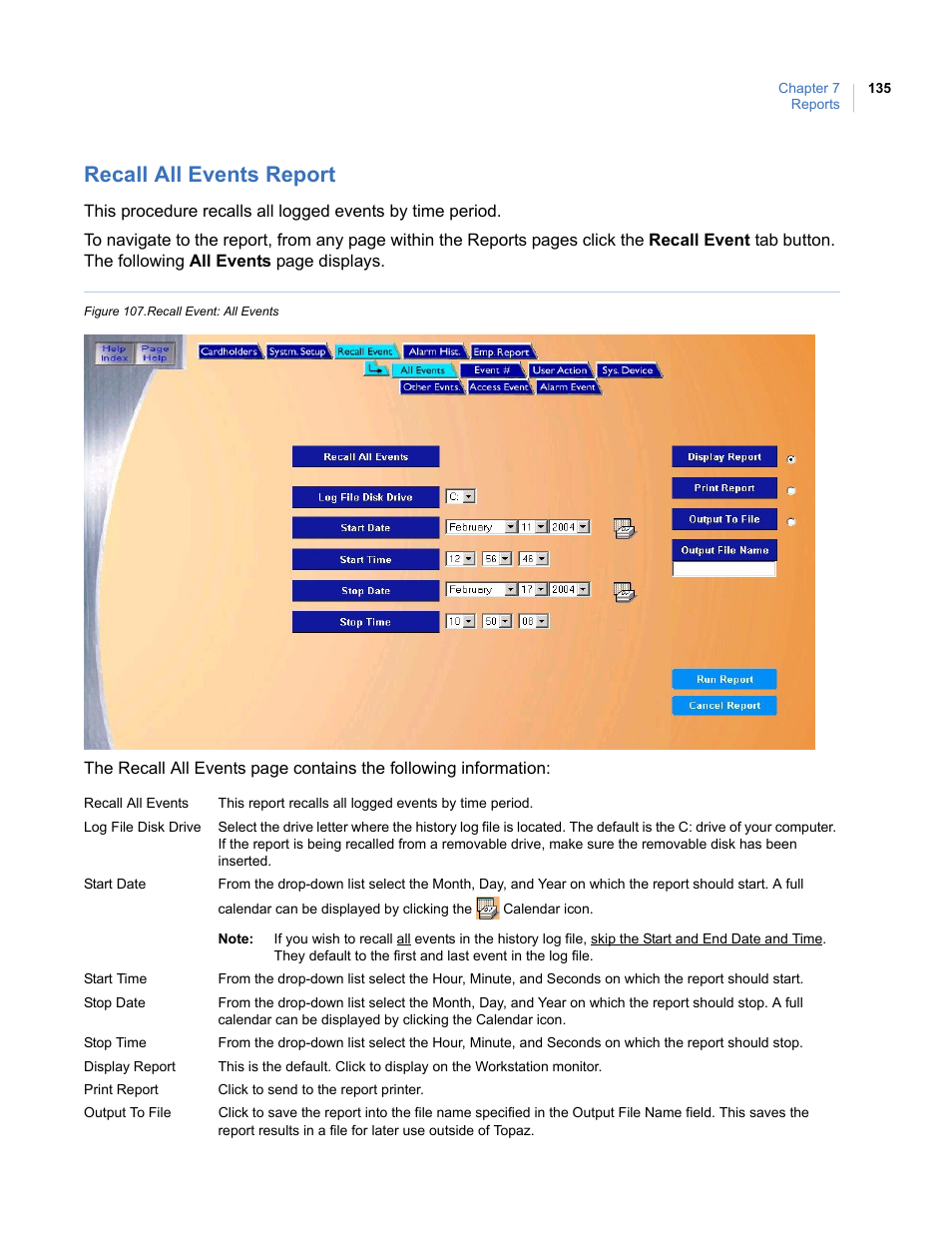 Recall all events report, Figure 107.recall event: all events | Interlogix Topaz User Manual User Manual | Page 153 / 420