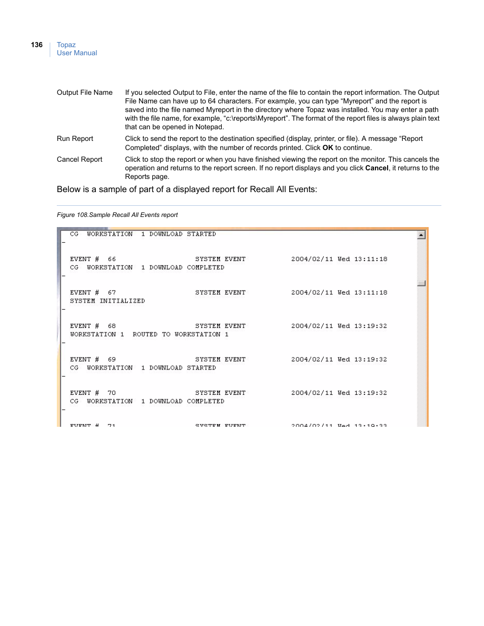 Figure 108.sample recall all events report | Interlogix Topaz User Manual User Manual | Page 154 / 420