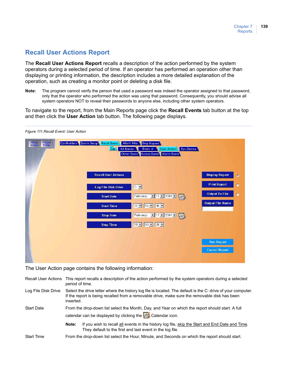 Recall user actions report, Figure 111.recall event: user action | Interlogix Topaz User Manual User Manual | Page 157 / 420