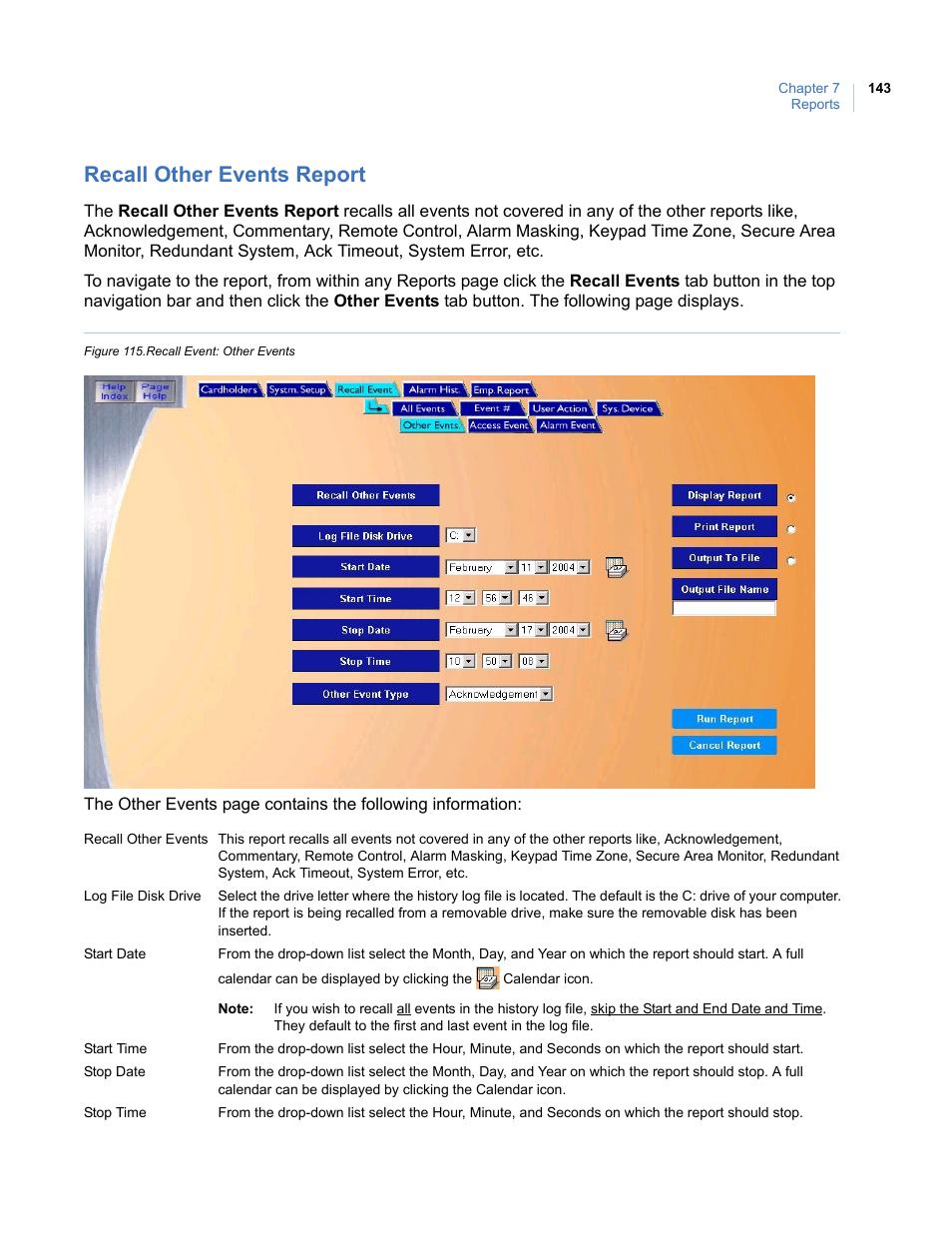 Recall other events report, Figure 115.recall event: other events | Interlogix Topaz User Manual User Manual | Page 161 / 420