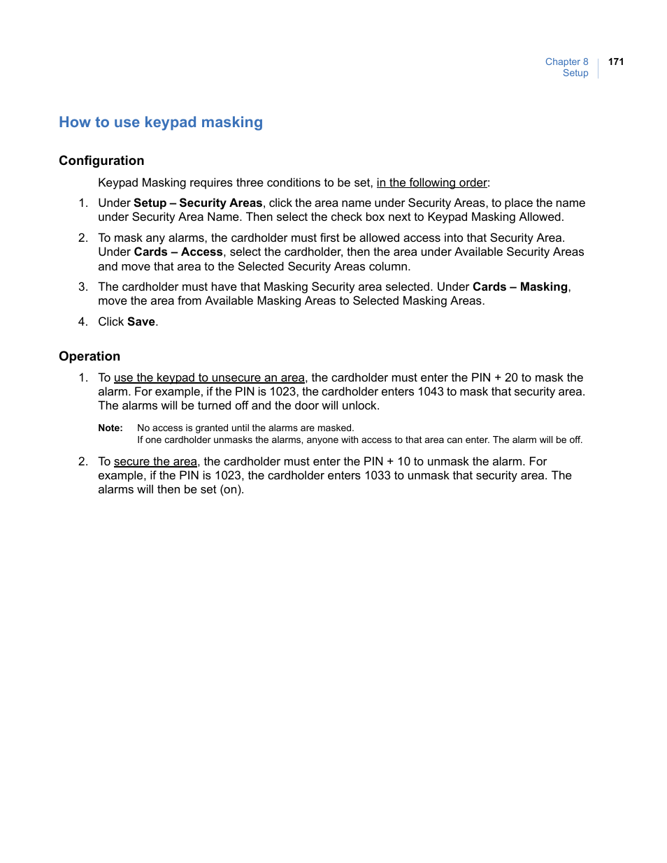 How to use keypad masking, For more information, see | Interlogix Topaz User Manual User Manual | Page 189 / 420