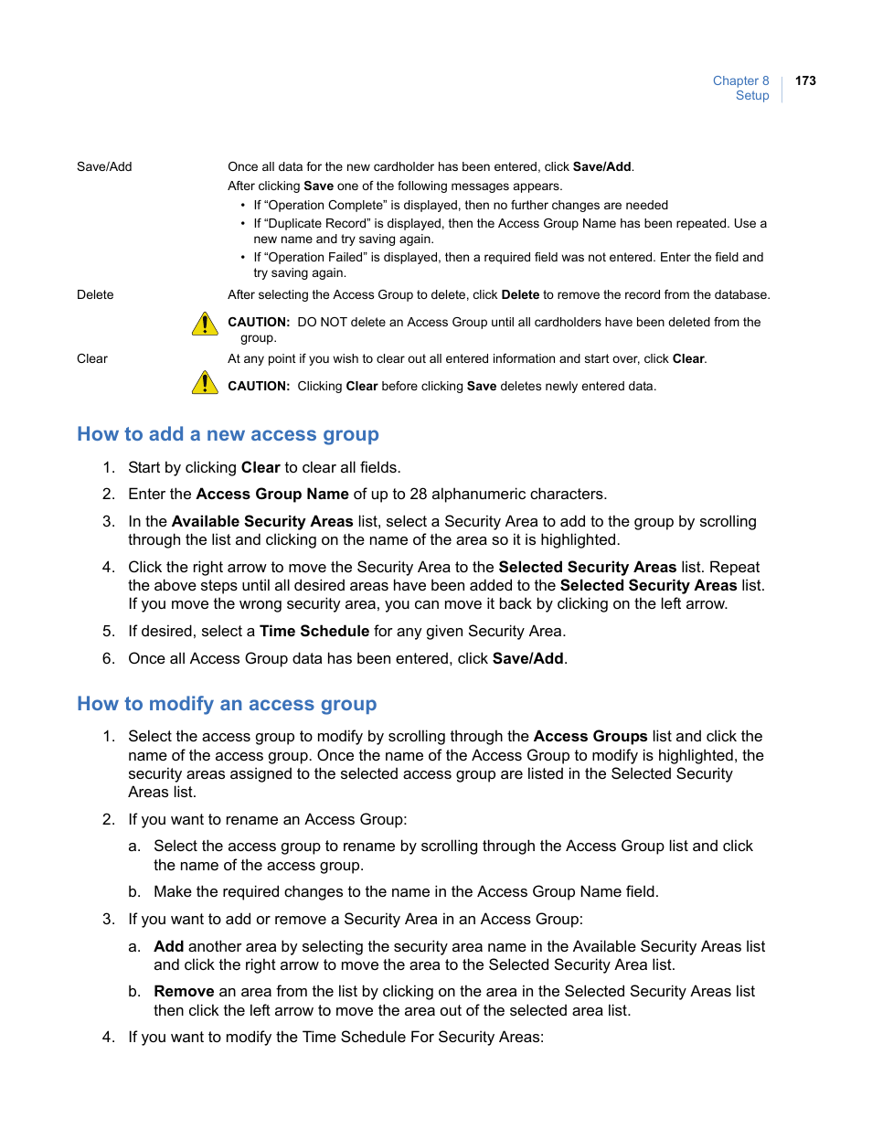 How to add a new access group, How to modify an access group | Interlogix Topaz User Manual User Manual | Page 191 / 420