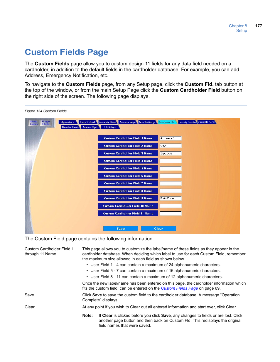Figure 134.custom fields, Custom fields page | Interlogix Topaz User Manual User Manual | Page 195 / 420