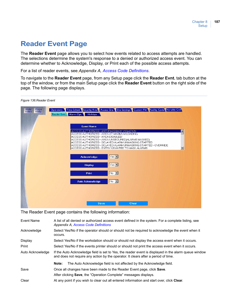 Figure 136.reader event, Reader event page | Interlogix Topaz User Manual User Manual | Page 205 / 420