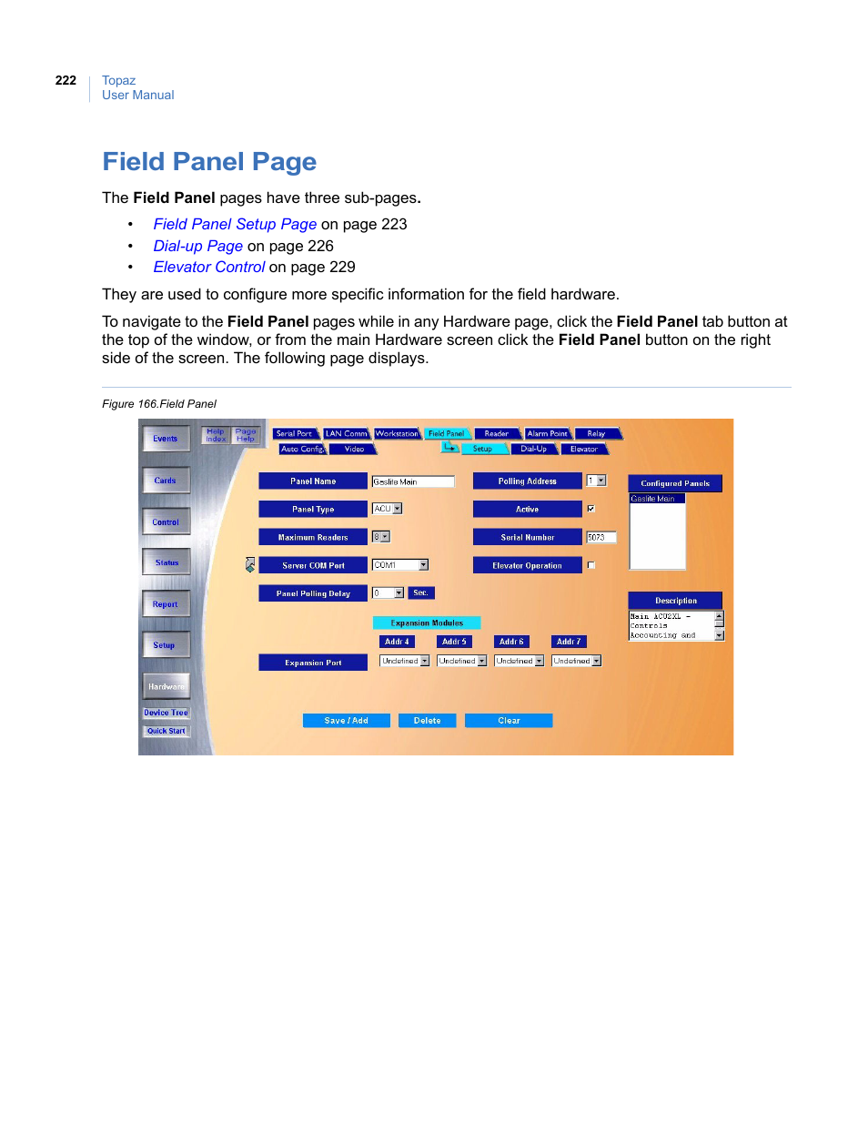 Figure 166.field panel, Field panel page | Interlogix Topaz User Manual User Manual | Page 240 / 420