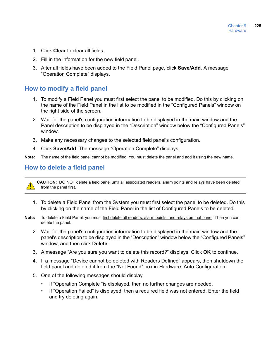 How to modify a field panel, How to delete a field panel | Interlogix Topaz User Manual User Manual | Page 243 / 420