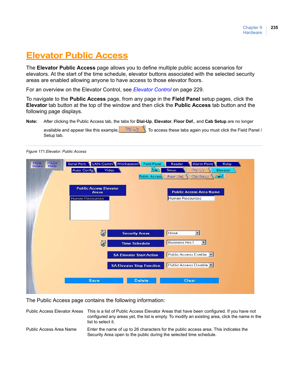 Elevator public access, Figure 171.elevator: public access | Interlogix Topaz User Manual User Manual | Page 253 / 420