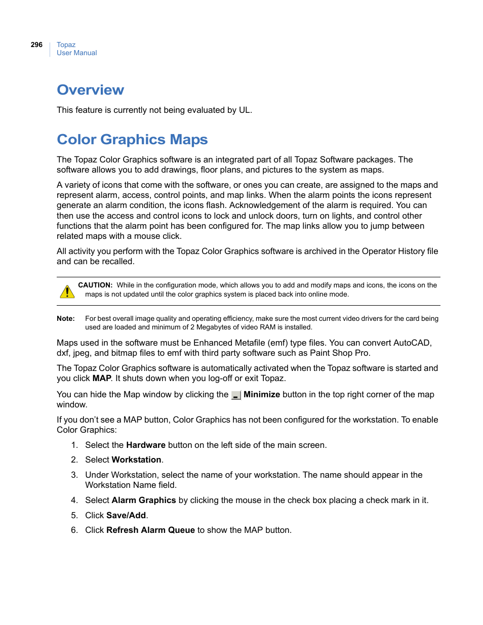 Overview, Color graphics maps, Overview color graphics maps | Interlogix Topaz User Manual User Manual | Page 314 / 420