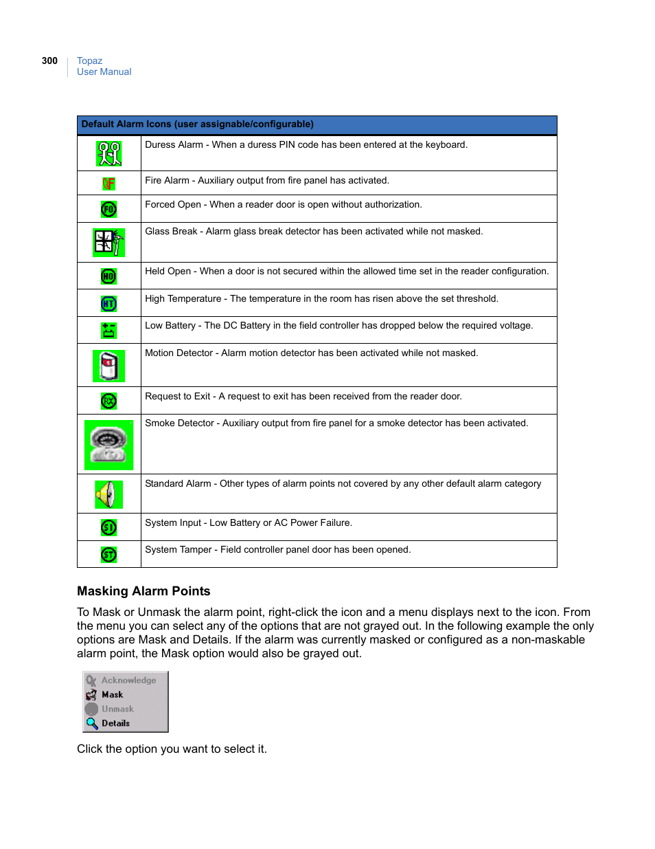 Masking alarm points | Interlogix Topaz User Manual User Manual | Page 318 / 420