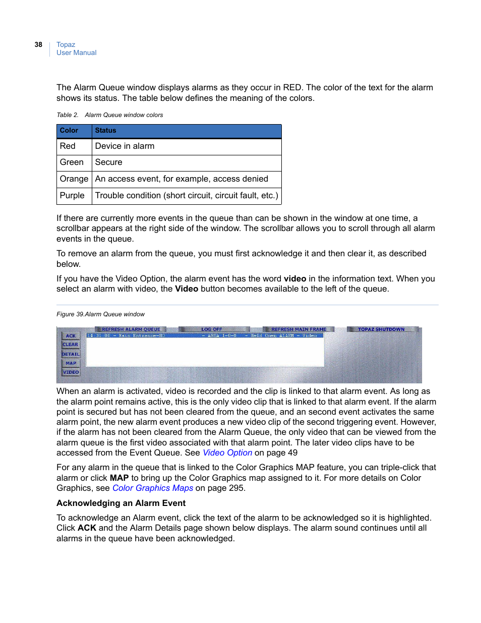 Figure 39. alarm queue window | Interlogix Topaz User Manual User Manual | Page 56 / 420
