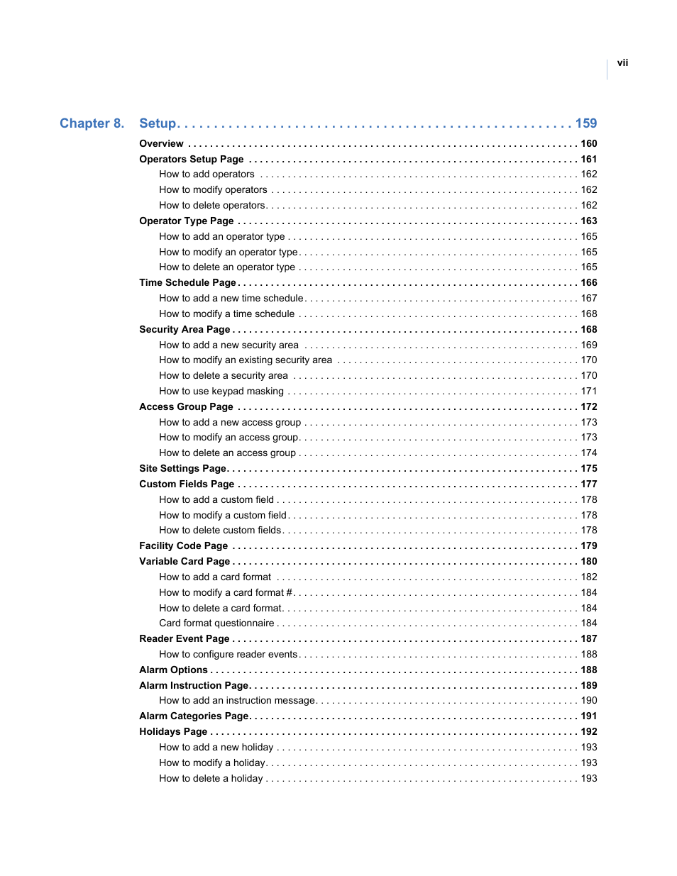 Chapter 8. setup | Interlogix Topaz User Manual User Manual | Page 7 / 420