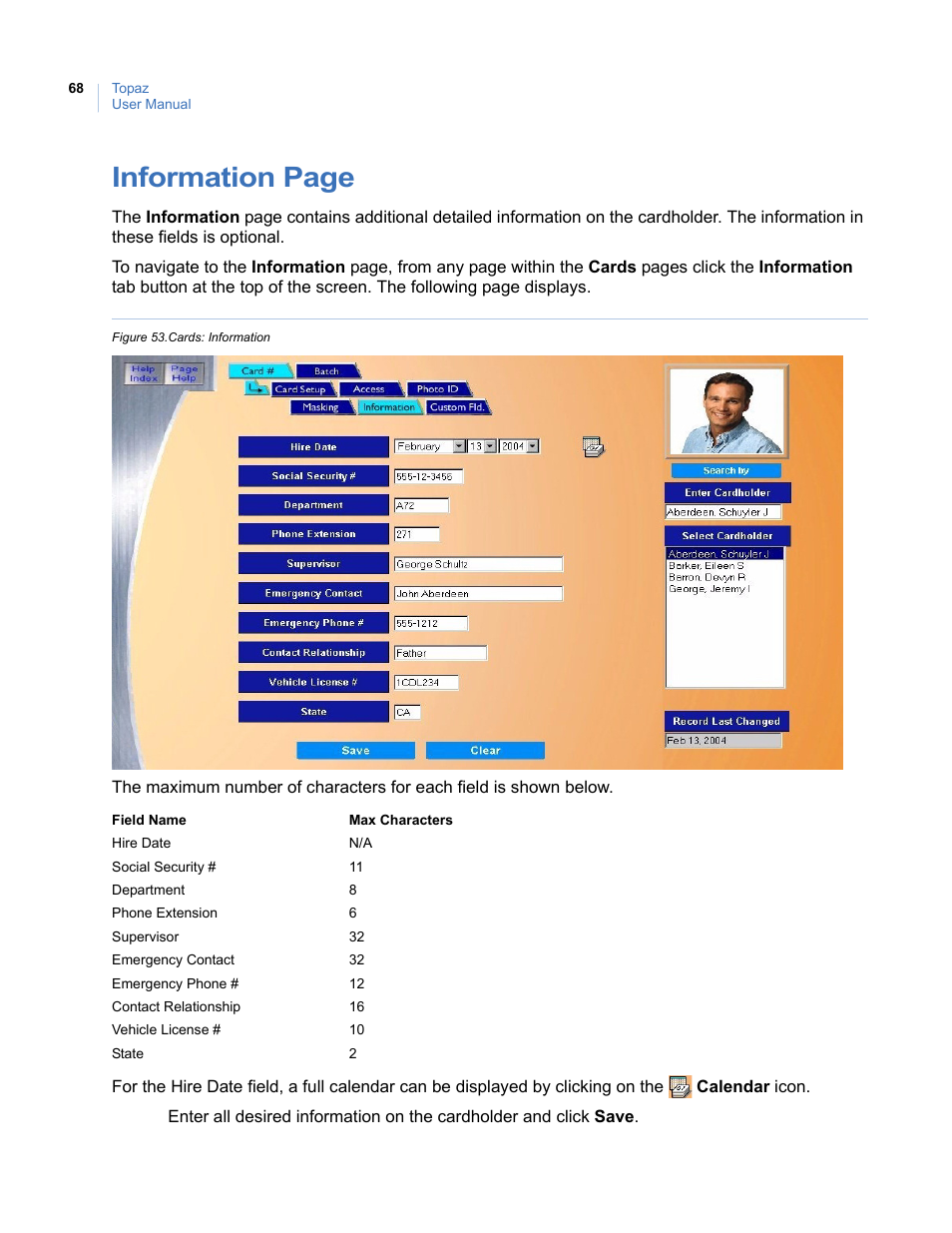 Figure 53. cards: information, Information page | Interlogix Topaz User Manual User Manual | Page 86 / 420