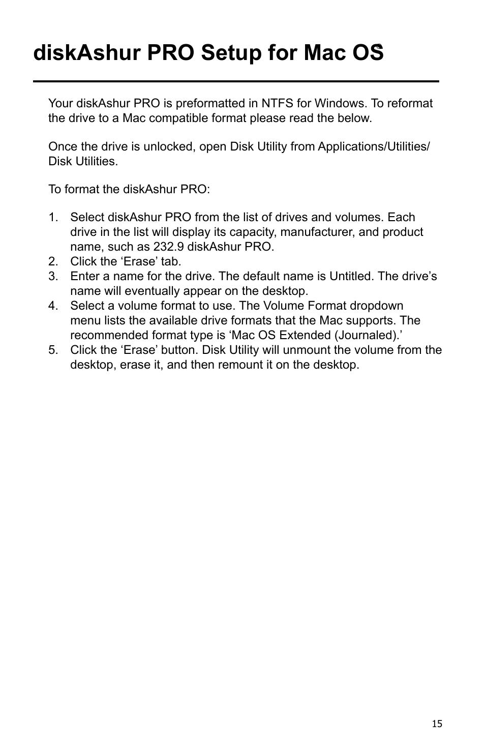 Diskashur pro setup for mac os | iStorage diskAshur Pro Manual User Manual | Page 15 / 19