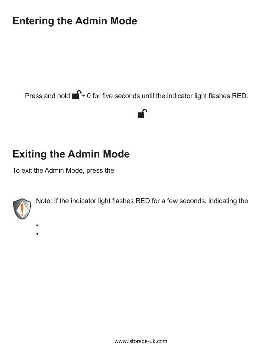 Entering the admin mode, Exiting the admin mode | iStorage diskAshur Manual User Manual | Page 9 / 21